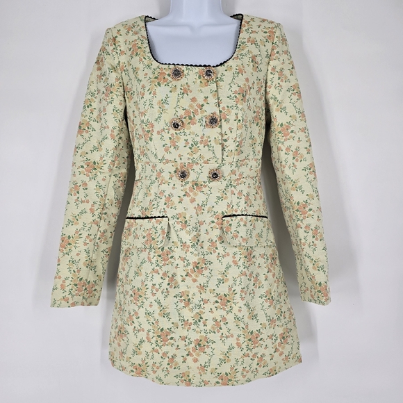 Sister Jane Dresses & Skirts - Sister Jane Button Front Mini Dress Vintage Floral Brocade Print Size S